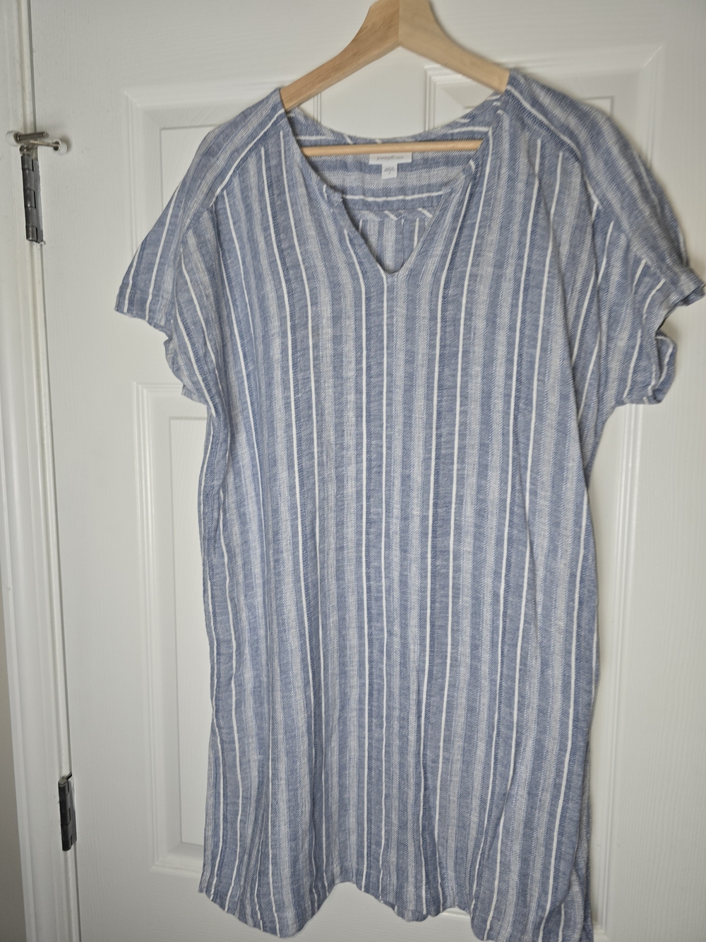 PureJill Blue Striped Linen V-Neck Women's Dress Size Small